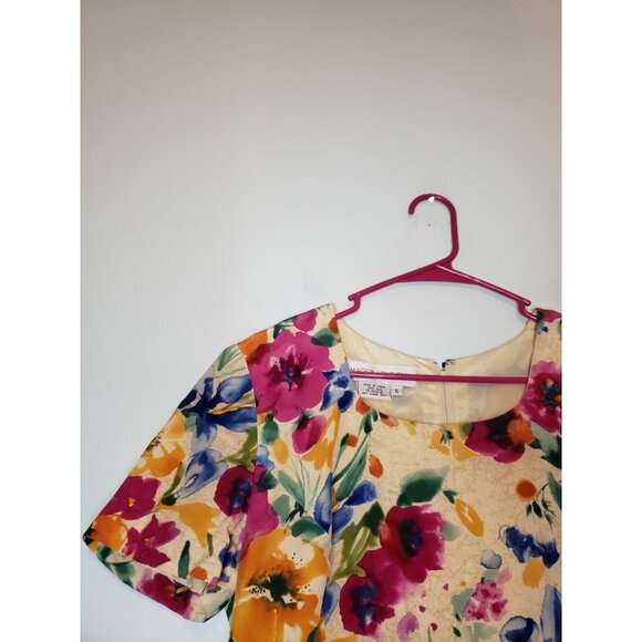 Vtg Maggy London Women 6 100% Silk Dress Bright Floral Career Spring Garden Chic - Picture 3 of 5